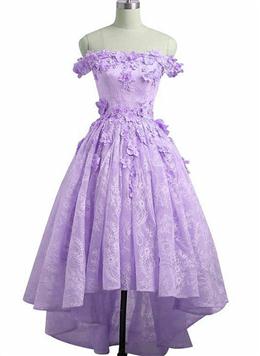 Picture of Adorable Lace Light Purple High Low Homecoming Dresses, Cute Sweetheart Prom Dresses